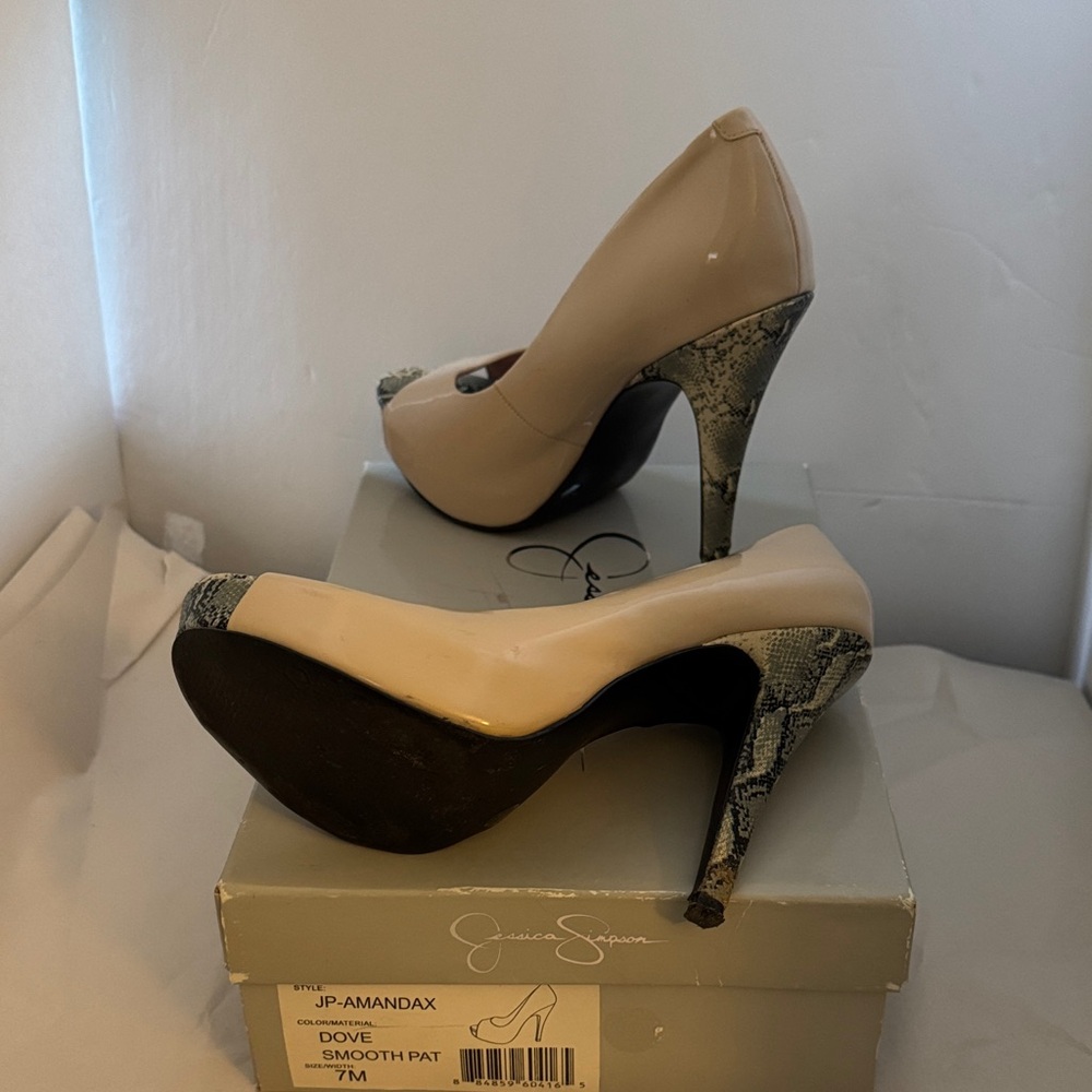 Jessica Simpson Nude and Snake Print Heels